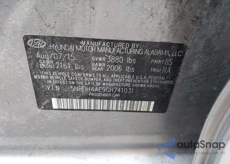 2016 Hyundai Elantra Se из США, поврежденный, VIN 5NPDH4AE9GH741031